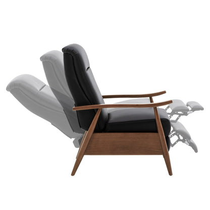 Fremont Leather Wood Arm Push Back Recliner Chair with Chestnut Brown Wood Arms - Black - 1st Choice Furniture Direct