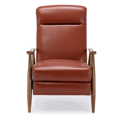 Fremont Leather Wood Arm Push Back Recliner in Caramel, 100% Top Grain Leather - 1st Choice Furniture Direct