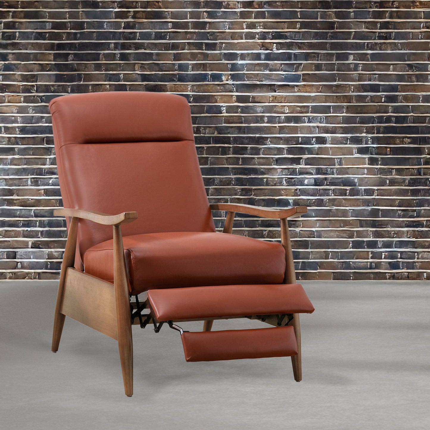 Fremont Leather Wood Arm Push Back Recliner in Caramel, 100% Top Grain Leather - 1st Choice Furniture Direct