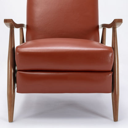 Fremont Leather Wood Arm Push Back Recliner in Caramel, 100% Top Grain Leather - 1st Choice Furniture Direct
