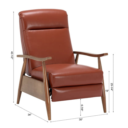 Fremont Leather Wood Arm Push Back Recliner in Caramel, 100% Top Grain Leather - 1st Choice Furniture Direct