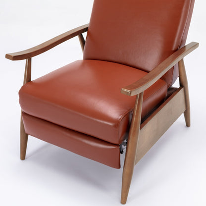 Fremont Leather Wood Arm Push Back Recliner in Caramel, 100% Top Grain Leather - 1st Choice Furniture Direct