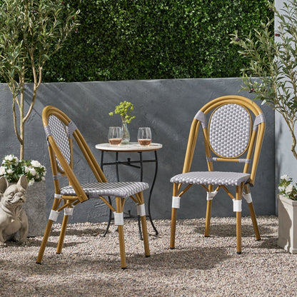 French Bistro Chair Set Outdoor Cafe Style White & Gray Rattan 18.50 x 21.50 x 35.00 inches - 1st Choice Furniture Direct