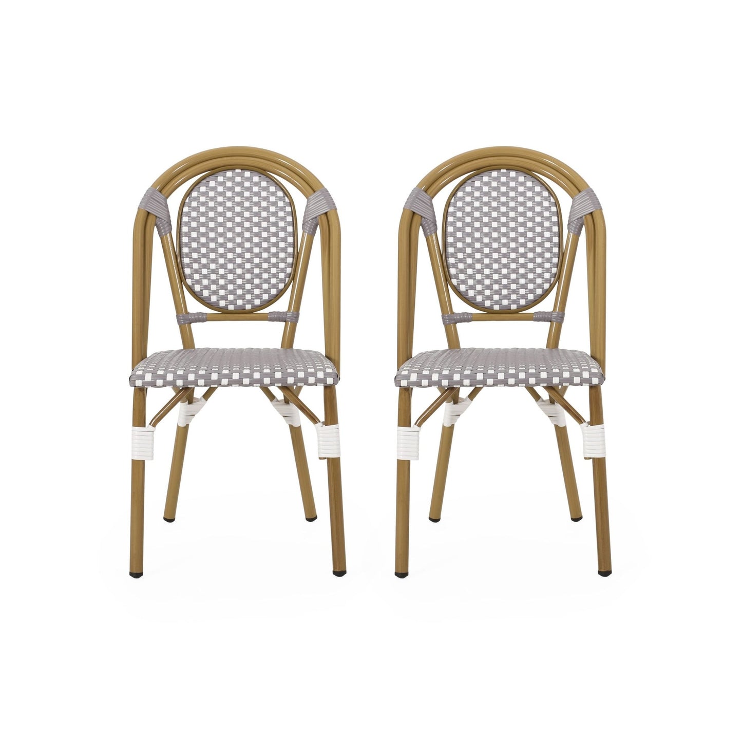 French Bistro Chair Set Outdoor Cafe Style White & Gray Rattan 18.50 x 21.50 x 35.00 inches - 1st Choice Furniture Direct