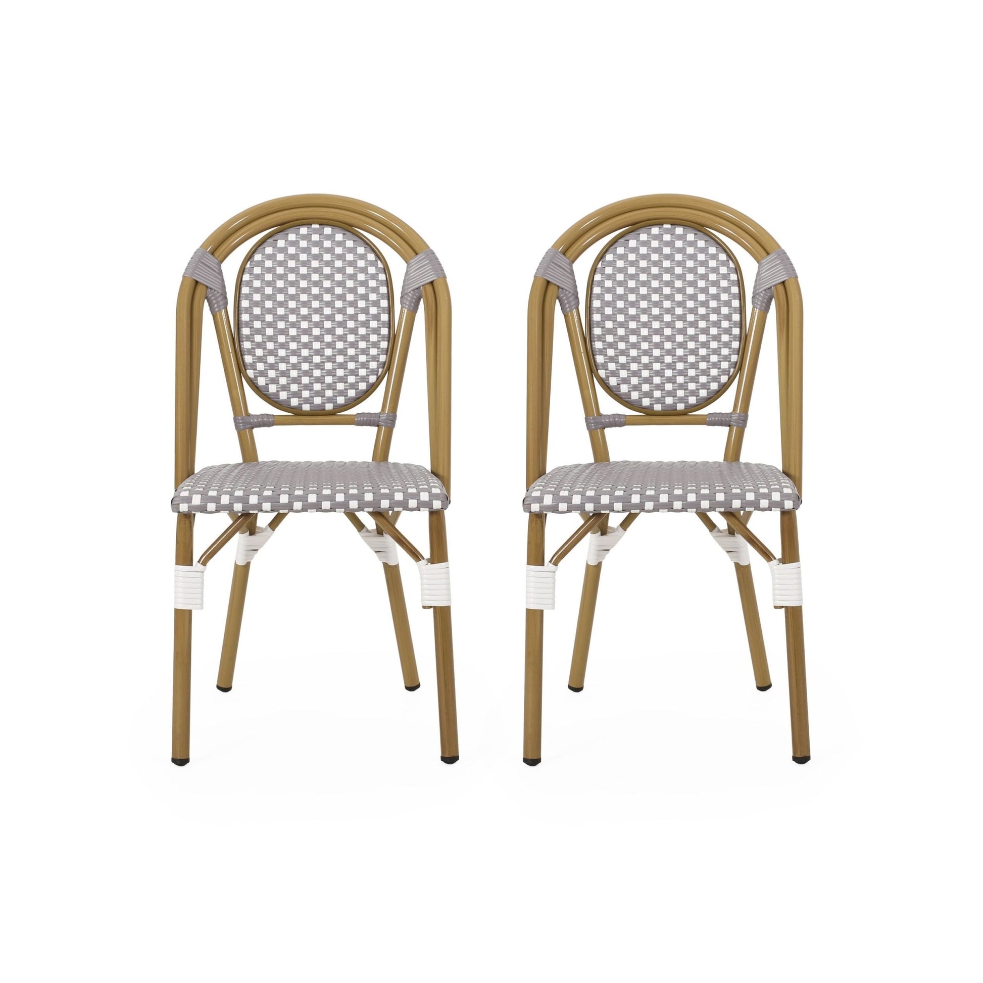 French Bistro Chair Set Outdoor Cafe Style White & Gray Rattan 18.50 x 21.50 x 35.00 inches - 1st Choice Furniture Direct
