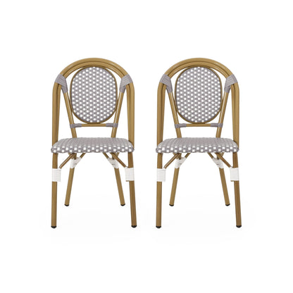 French Bistro Chair Set Outdoor Cafe Style White & Gray Rattan 18.50 x 21.50 x 35.00 inches - 1st Choice Furniture Direct