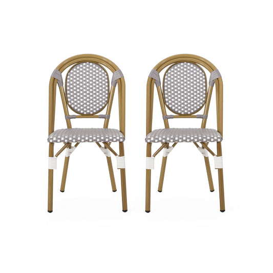 French Bistro Chair Set Outdoor Cafe Style White & Gray Rattan 18.50 x 21.50 x 35.00 inches - 1st Choice Furniture Direct