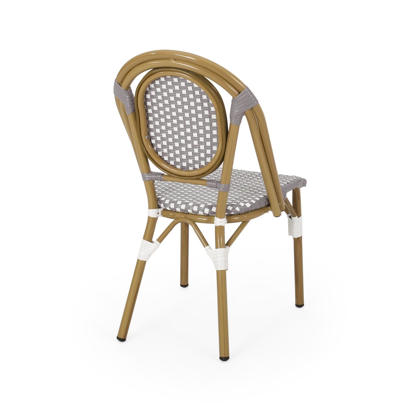 French Bistro Chair Set Outdoor Cafe Style White & Gray Rattan 18.50 x 21.50 x 35.00 inches - 1st Choice Furniture Direct