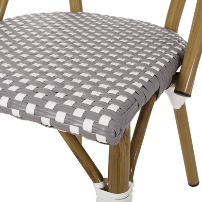 French Bistro Chair Set Outdoor Cafe Style White & Gray Rattan 18.50 x 21.50 x 35.00 inches - 1st Choice Furniture Direct