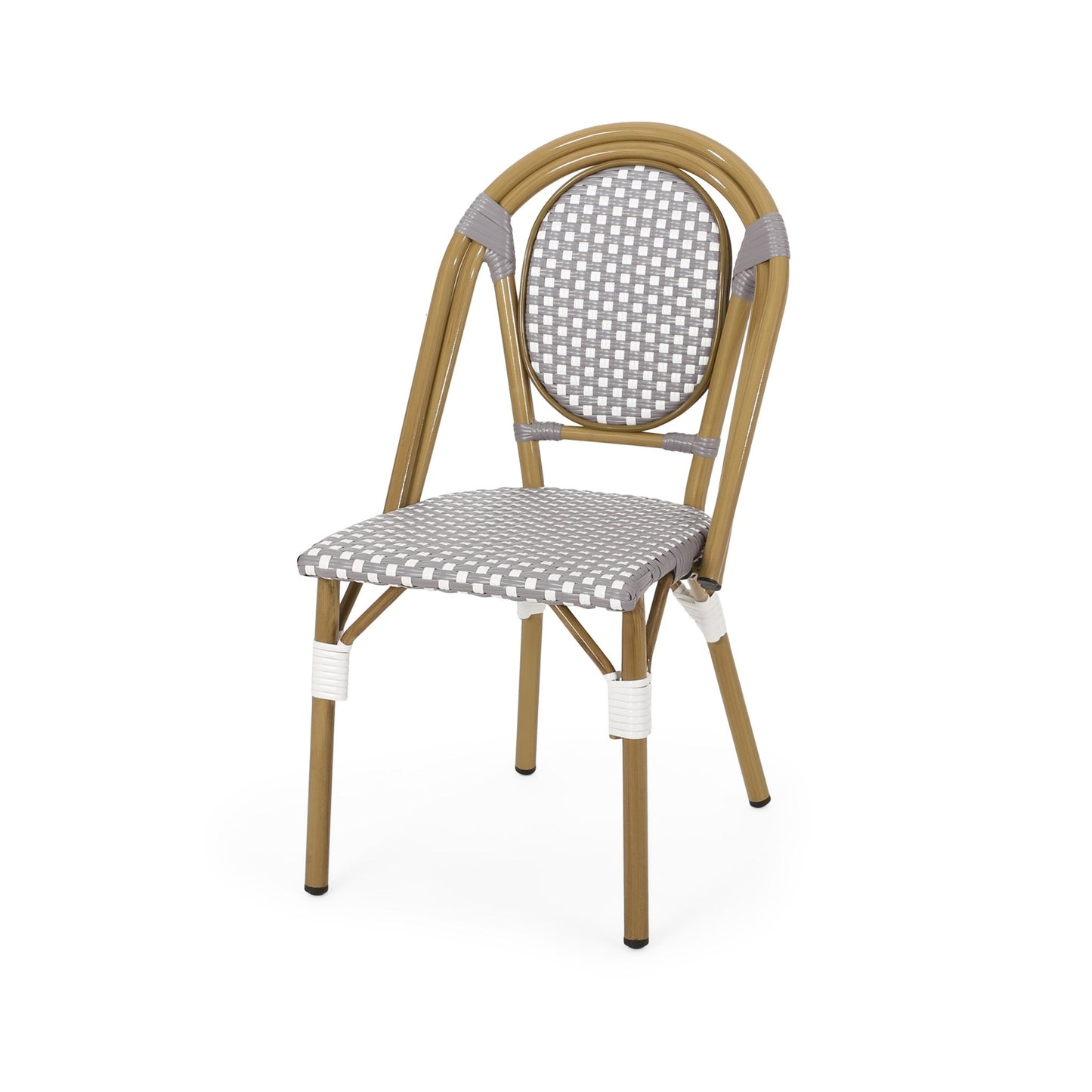 French Bistro Chair Set Outdoor Cafe Style White & Gray Rattan 18.50 x 21.50 x 35.00 inches - 1st Choice Furniture Direct