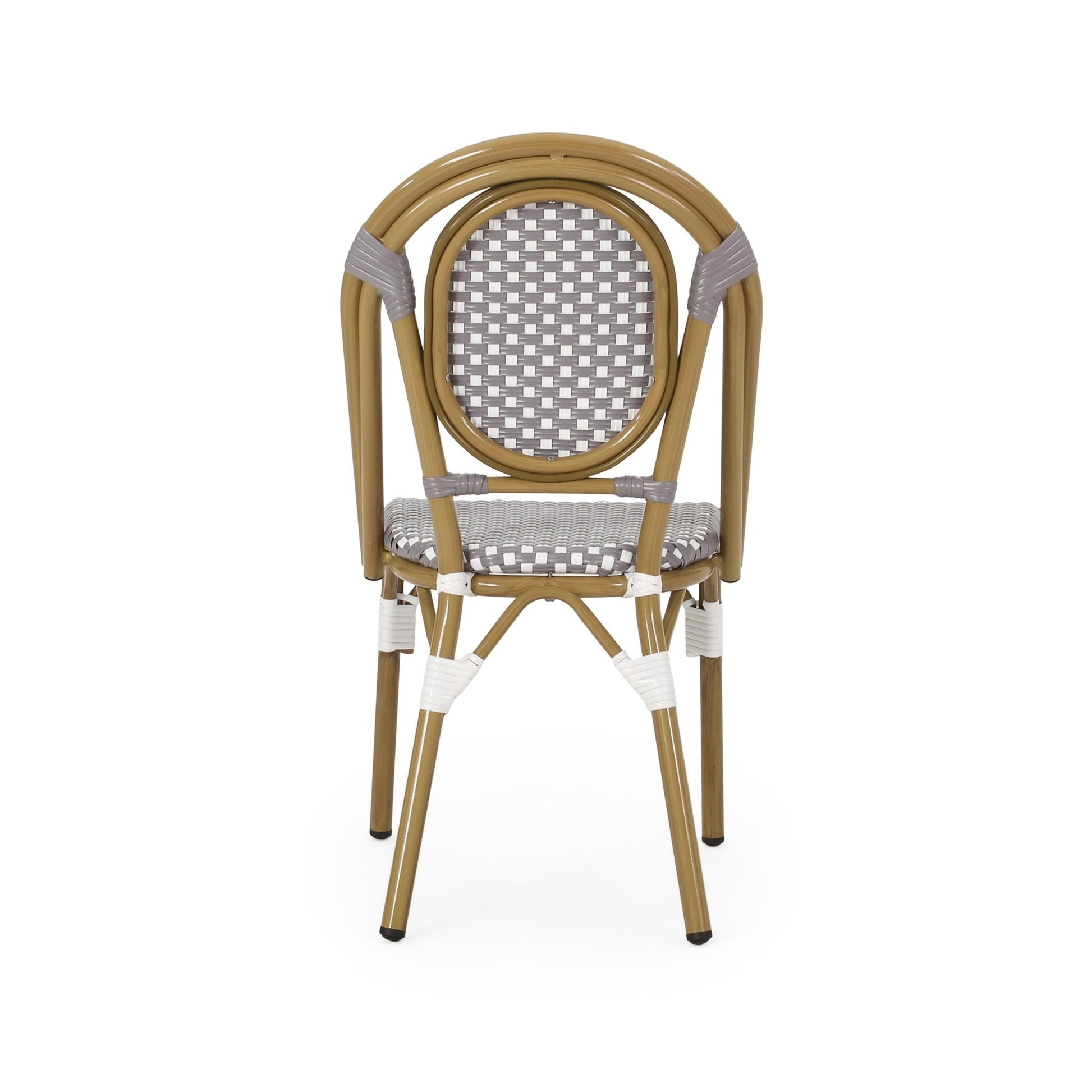French Bistro Chair Set Outdoor Cafe Style White & Gray Rattan 18.50 x 21.50 x 35.00 inches - 1st Choice Furniture Direct