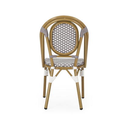 French Bistro Chair Set Outdoor Cafe Style White & Gray Rattan 18.50 x 21.50 x 35.00 inches - 1st Choice Furniture Direct