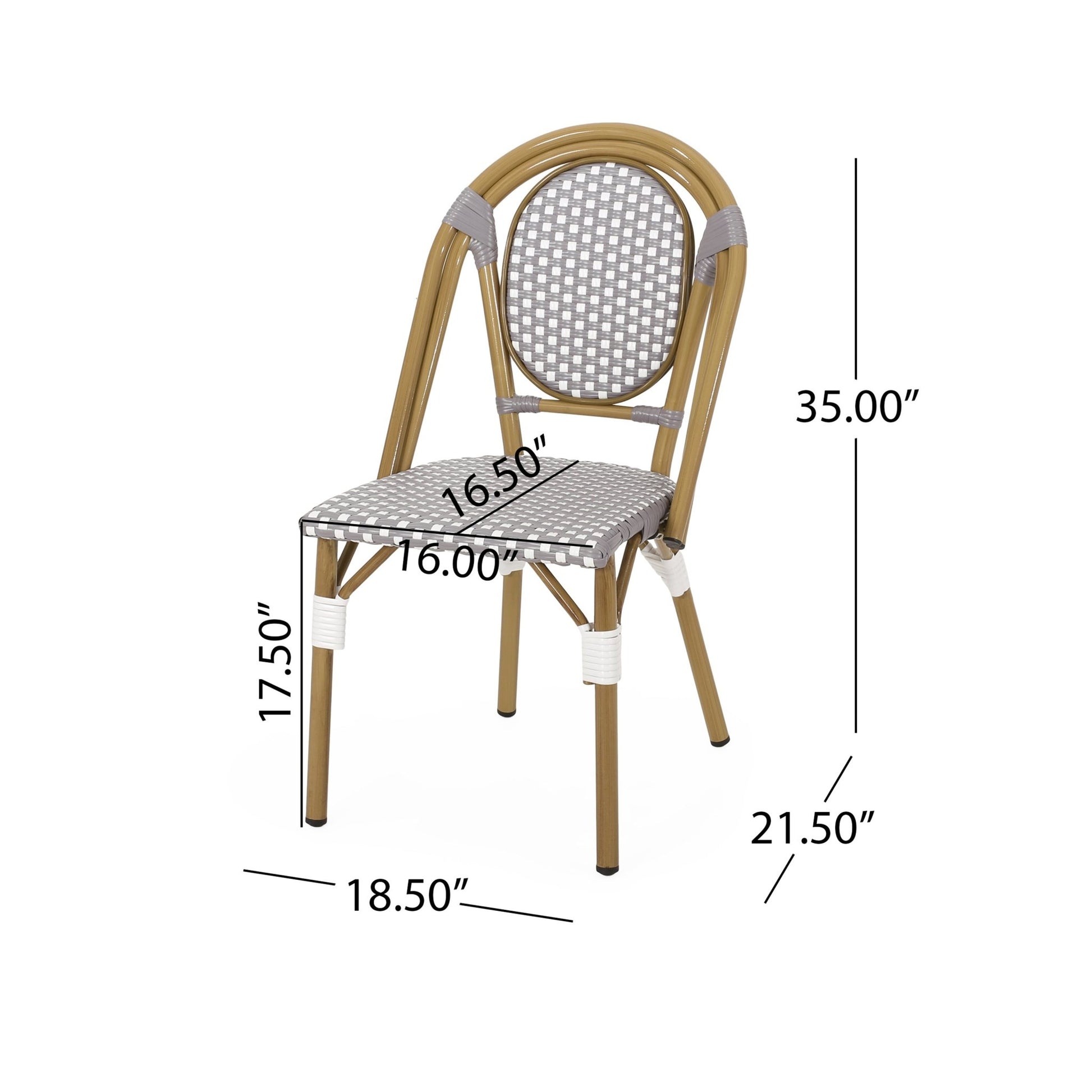 French Bistro Chair Set Outdoor Cafe Style White & Gray Rattan 18.50 x 21.50 x 35.00 inches - 1st Choice Furniture Direct
