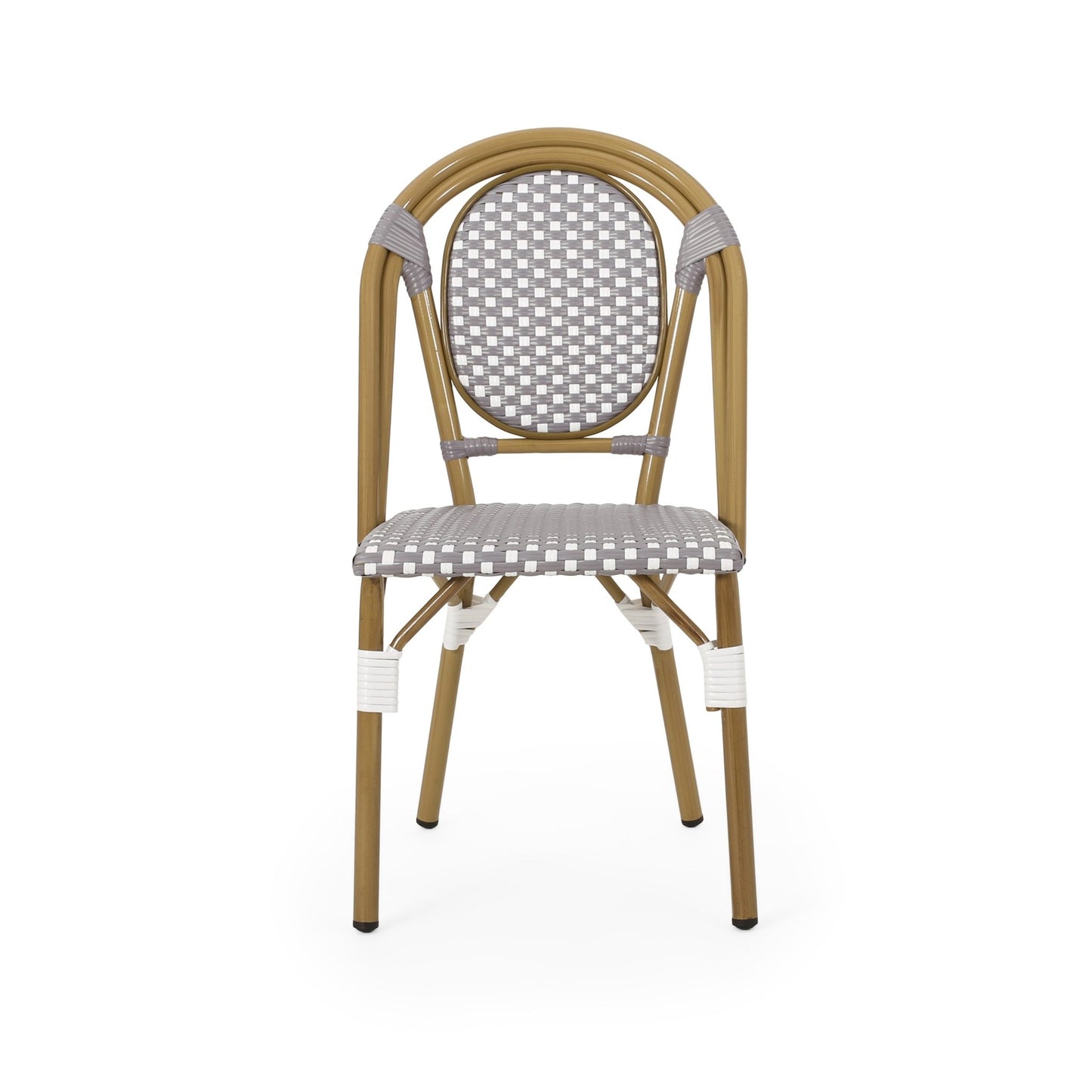 French Bistro Chair Set Outdoor Cafe Style White & Gray Rattan 18.50 x 21.50 x 35.00 inches - 1st Choice Furniture Direct