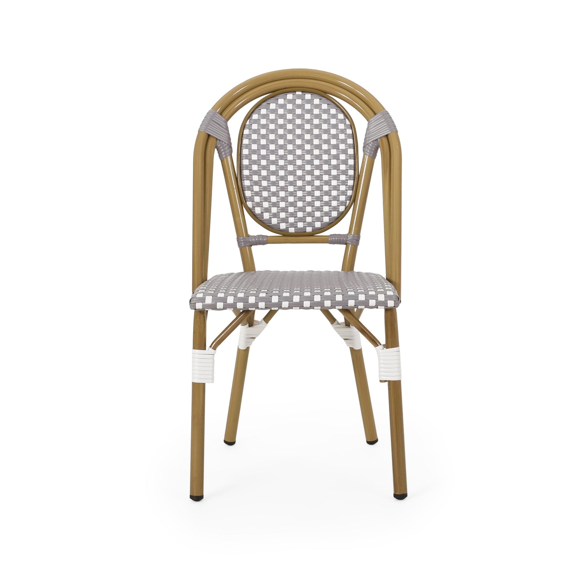 French Bistro Chair Set Outdoor Cafe Style White & Gray Rattan 18.50 x 21.50 x 35.00 inches - 1st Choice Furniture Direct