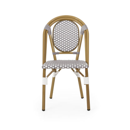 French Bistro Chair Set Outdoor Cafe Style White & Gray Rattan 18.50 x 21.50 x 35.00 inches - 1st Choice Furniture Direct