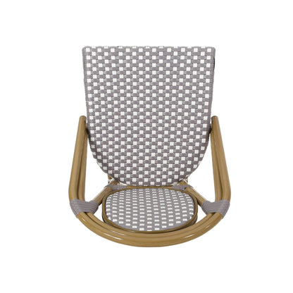 French Bistro Chair Set Outdoor Cafe Style White & Gray Rattan 18.50 x 21.50 x 35.00 inches - 1st Choice Furniture Direct