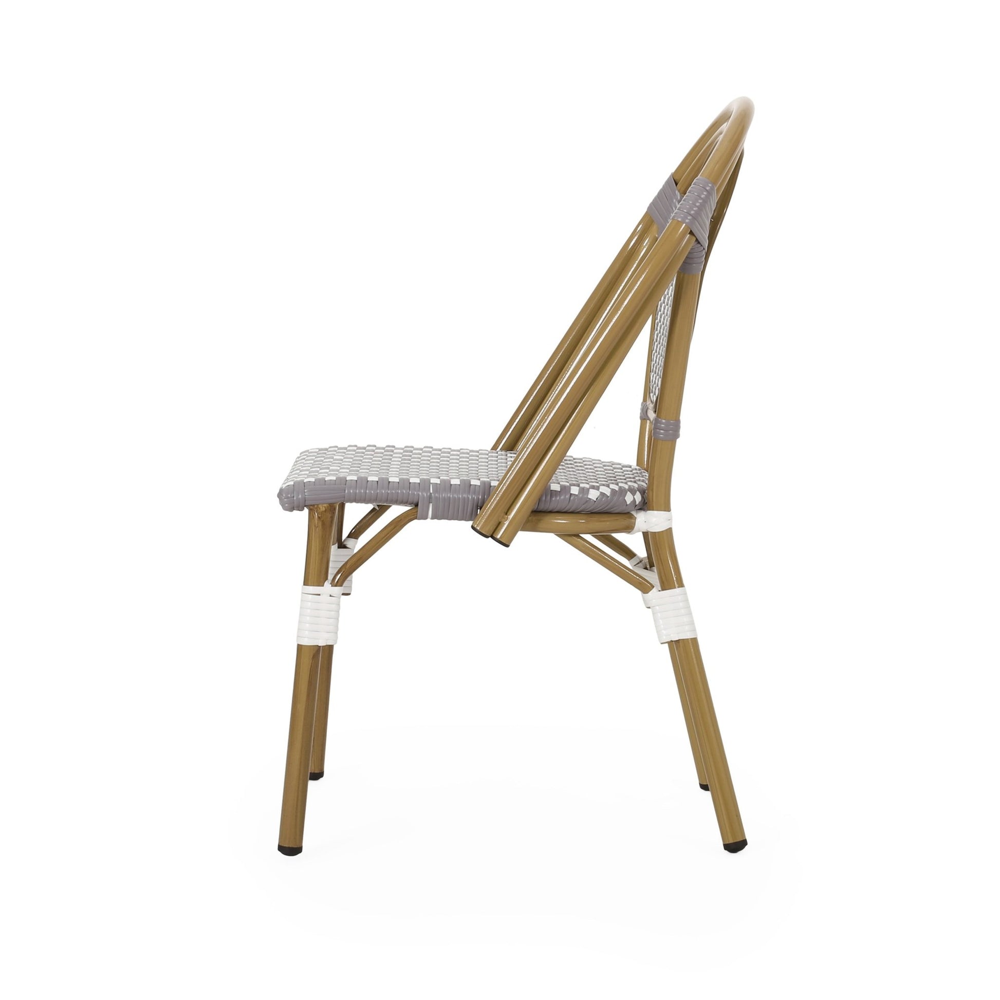 French Bistro Chair Set Outdoor Cafe Style White & Gray Rattan 18.50 x 21.50 x 35.00 inches - 1st Choice Furniture Direct