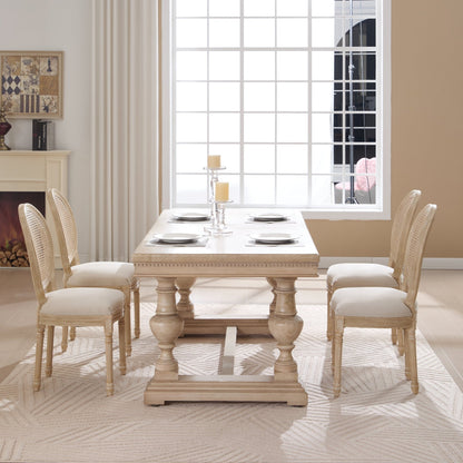 French Country Dining Chairs Set of 2, Upholstered Chairs with Nature Rattan Round Back, Wire drawing and carving techniques ,Disassemblable , for Living Room, Kitchen , Restaurant Use,Beige - 1st Choice Furniture Direct