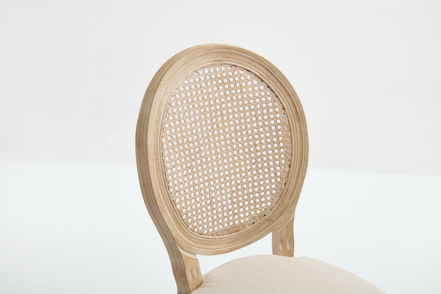 French Country Dining Chairs Set of 2, Upholstered Chairs with Nature Rattan Round Back, Wire drawing and carving techniques ,Disassemblable , for Living Room, Kitchen , Restaurant Use,Beige - 1st Choice Furniture Direct