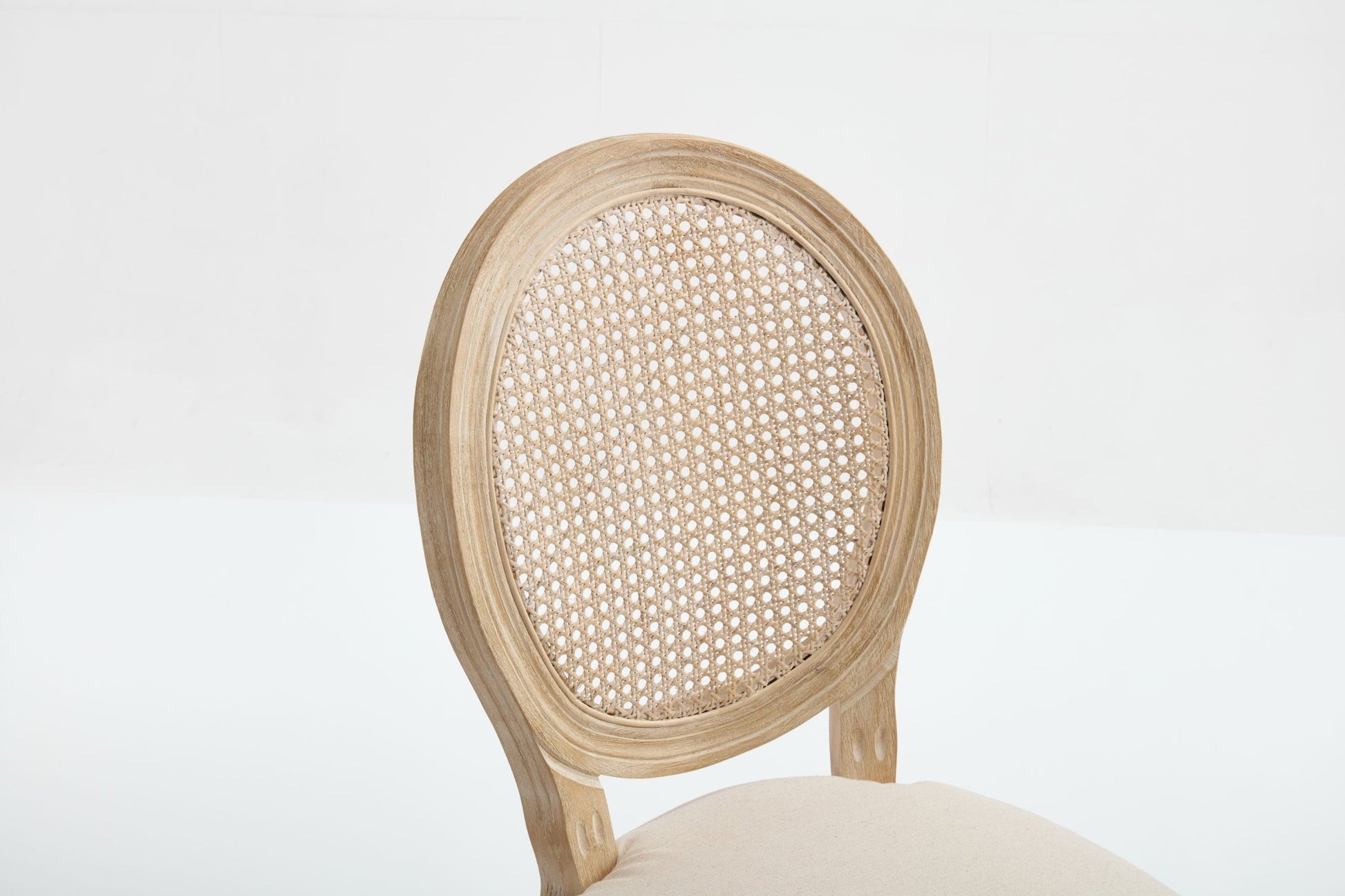French Country Dining Chairs Set of 2, Upholstered Chairs with Nature Rattan Round Back, Wire drawing and carving techniques ,Disassemblable , for Living Room, Kitchen , Restaurant Use,Beige - 1st Choice Furniture Direct