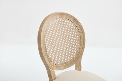 French Country Dining Chairs Set of 2, Upholstered Chairs with Nature Rattan Round Back, Wire drawing and carving techniques ,Disassemblable , for Living Room, Kitchen , Restaurant Use,Beige - 1st Choice Furniture Direct