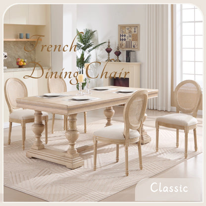 French Country Dining Chairs Set of 2, Upholstered Chairs with Nature Rattan Round Back, Wire drawing and carving techniques ,Disassemblable , for Living Room, Kitchen , Restaurant Use,Beige - 1st Choice Furniture Direct