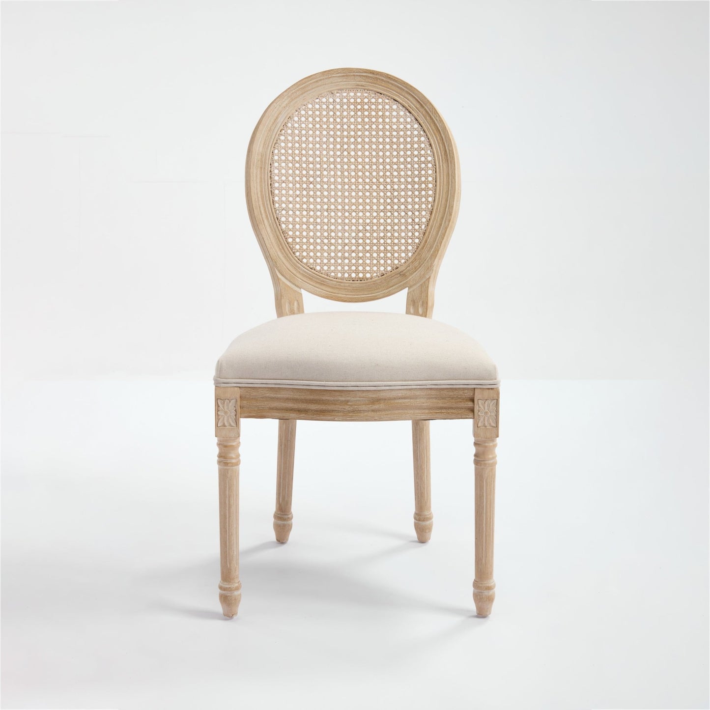 French Country Dining Chairs Set of 2, Upholstered Chairs with Nature Rattan Round Back, Wire drawing and carving techniques ,Disassemblable , for Living Room, Kitchen , Restaurant Use,Beige - 1st Choice Furniture Direct