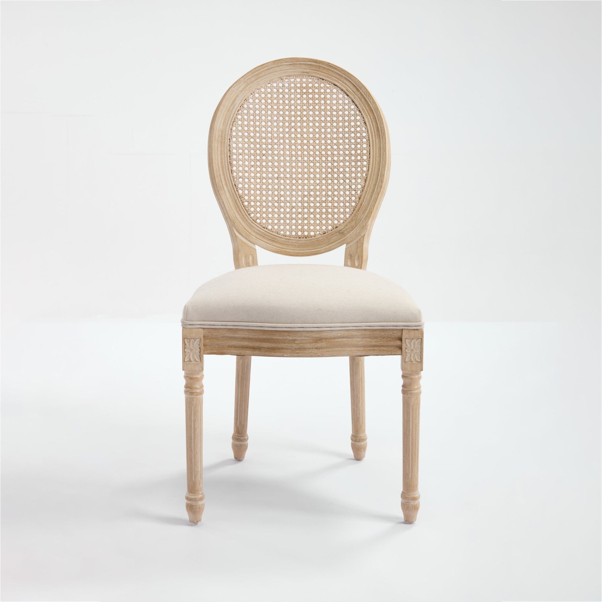 French Country Dining Chairs Set of 2, Upholstered Chairs with Nature Rattan Round Back, Wire drawing and carving techniques ,Disassemblable , for Living Room, Kitchen , Restaurant Use,Beige - 1st Choice Furniture Direct