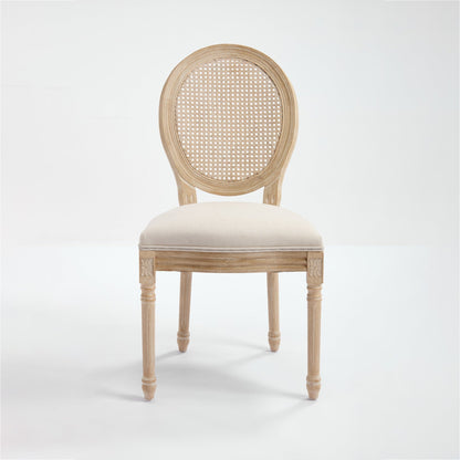 French Country Dining Chairs Set of 2, Upholstered Chairs with Nature Rattan Round Back, Wire drawing and carving techniques ,Disassemblable , for Living Room, Kitchen , Restaurant Use,Beige - 1st Choice Furniture Direct