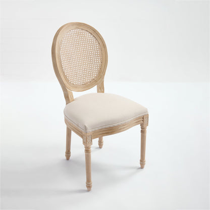 French Country Dining Chairs Set of 2, Upholstered Chairs with Nature Rattan Round Back, Wire drawing and carving techniques ,Disassemblable , for Living Room, Kitchen , Restaurant Use,Beige - 1st Choice Furniture Direct