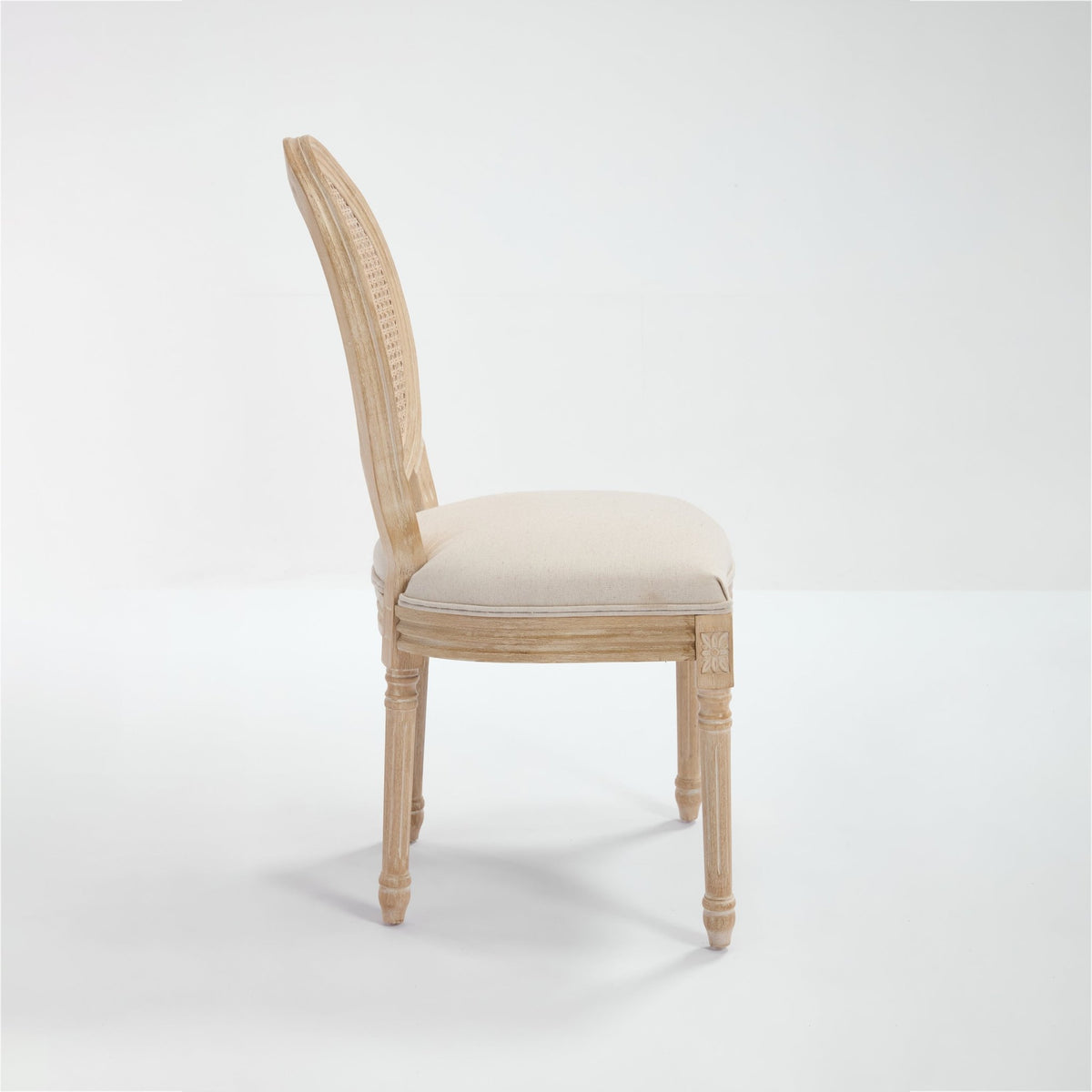 French Country Dining Chairs Set of 2, Upholstered Chairs with Nature Rattan Round Back, Wire drawing and carving techniques ,Disassemblable , for Living Room, Kitchen , Restaurant Use,Beige - 1st Choice Furniture Direct
