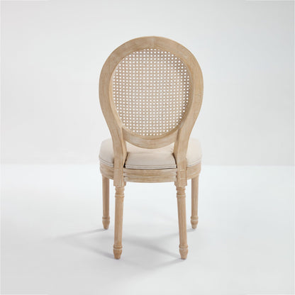 French Country Dining Chairs Set of 2, Upholstered Chairs with Nature Rattan Round Back, Wire drawing and carving techniques ,Disassemblable , for Living Room, Kitchen , Restaurant Use,Beige - 1st Choice Furniture Direct