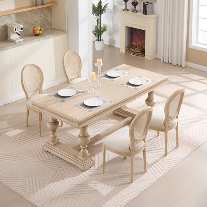 French Country Dining Chairs Set of 2, Upholstered Chairs with Nature Rattan Round Back, Wire drawing and carving techniques ,Disassemblable , for Living Room, Kitchen , Restaurant Use,Beige - 1st Choice Furniture Direct