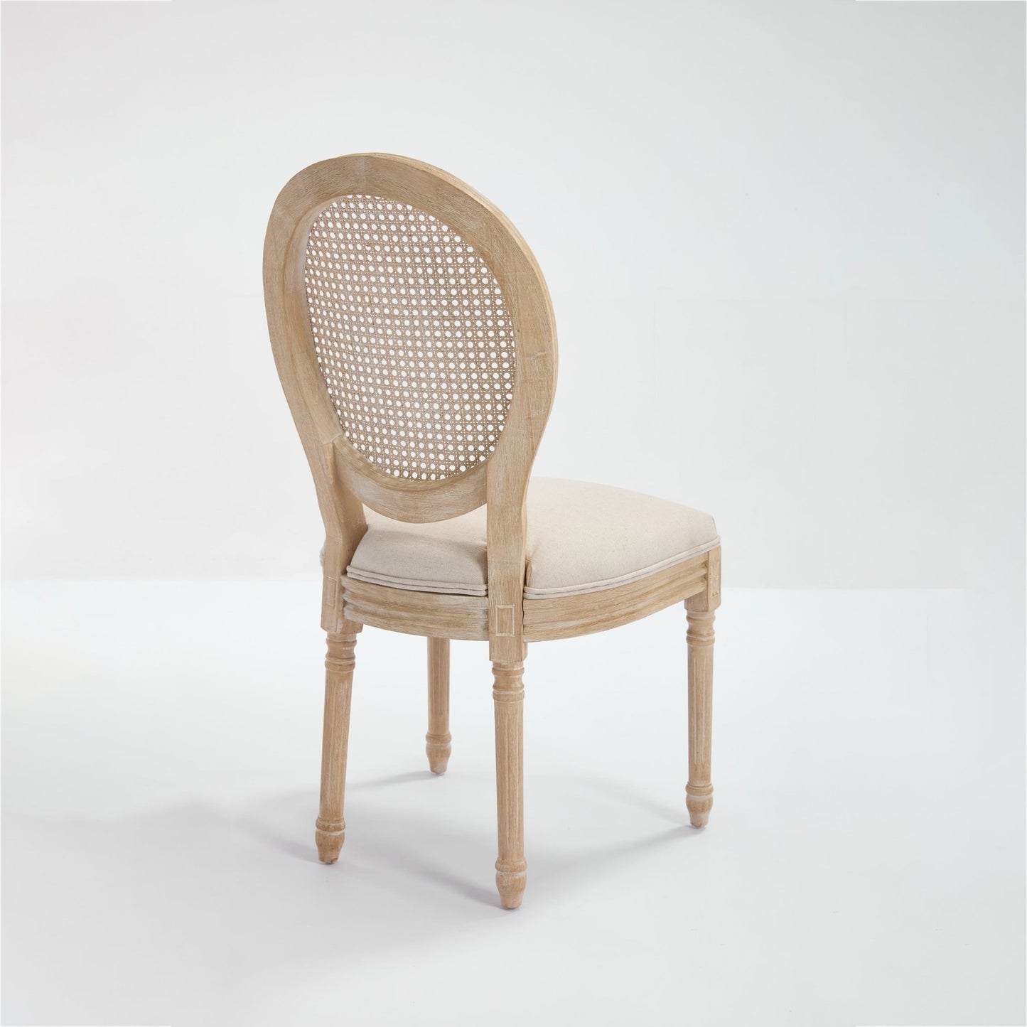 French Country Dining Chairs Set of 2, Upholstered Chairs with Nature Rattan Round Back, Wire drawing and carving techniques ,Disassemblable , for Living Room, Kitchen , Restaurant Use,Beige - 1st Choice Furniture Direct