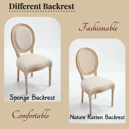 French Country Dining Chairs Set of 2, Upholstered Chairs with Nature Rattan Round Back, Wire drawing and carving techniques ,Disassemblable , for Living Room, Kitchen , Restaurant Use,Beige - 1st Choice Furniture Direct