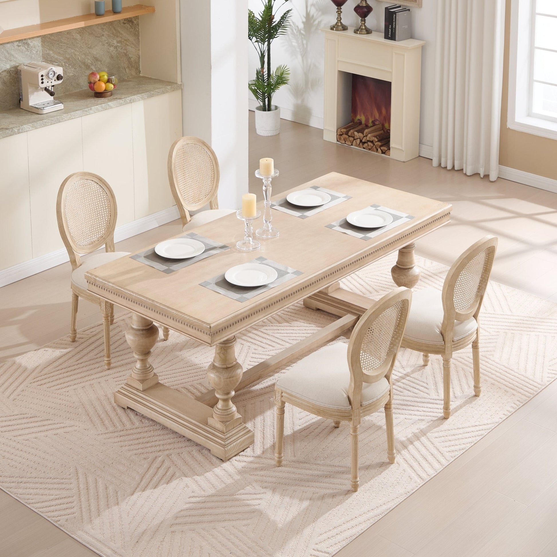 French Country Rattan Dining Chair Set of 2 with Linen Upholstery - 1st Choice Furniture Direct