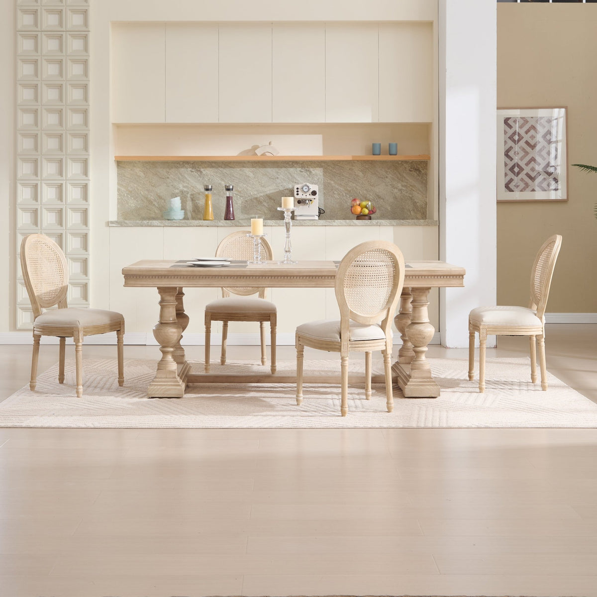 French Country Rattan Dining Chair Set of 2 with Linen Upholstery - 1st Choice Furniture Direct