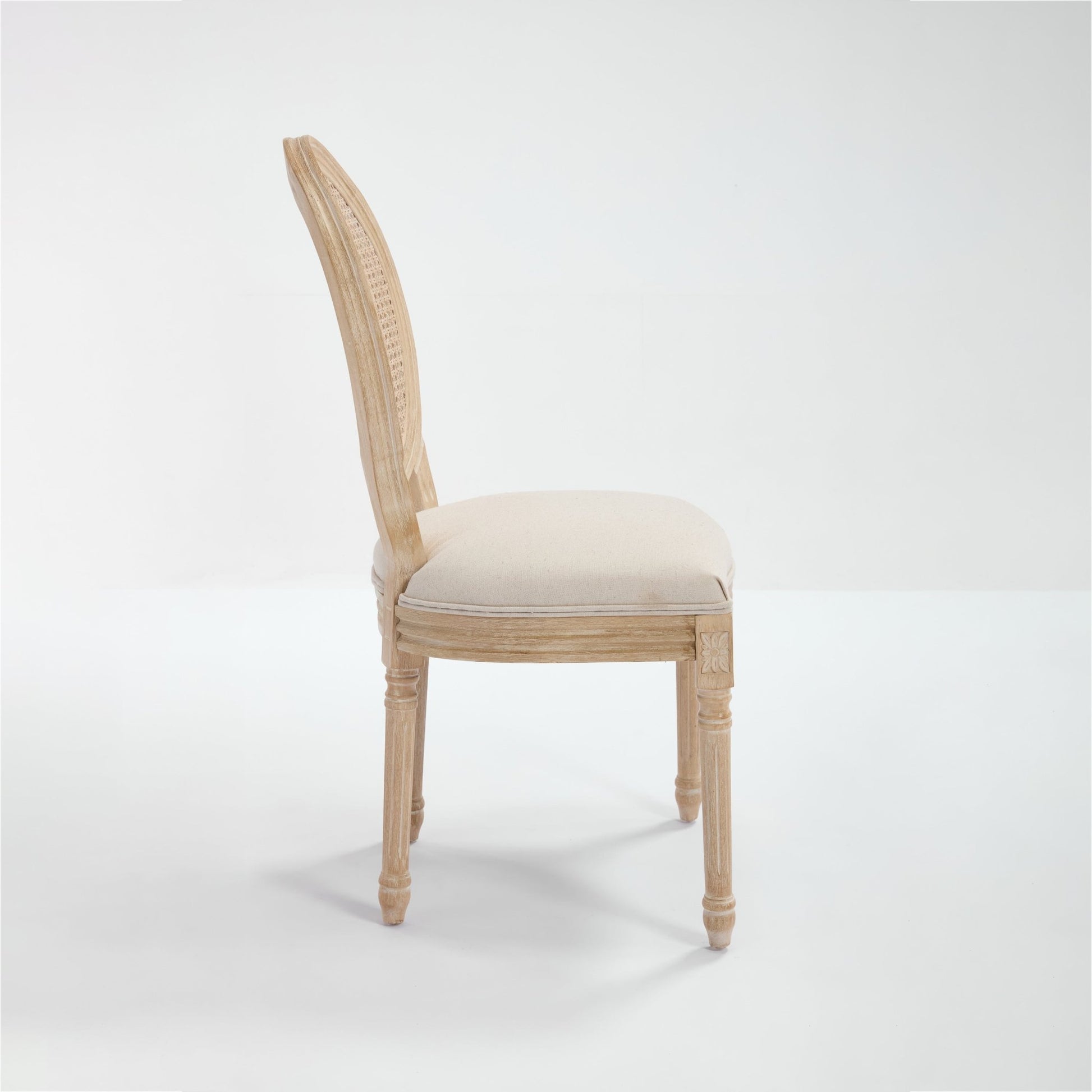 French Country Rattan Dining Chair Set of 2 with Linen Upholstery - 1st Choice Furniture Direct
