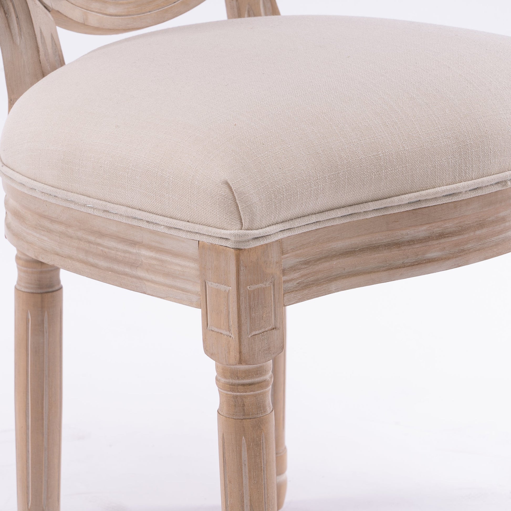 French Style Solid Wood Frame Linen Fabric Rattan Back Dining Chair,Set of 2,Cream - 1st Choice Furniture Direct