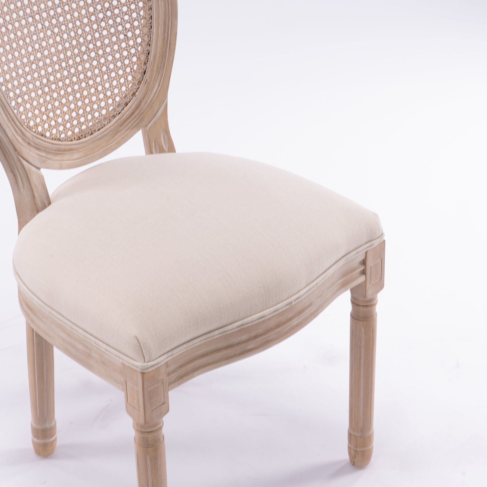 French Style Solid Wood Frame Linen Fabric Rattan Back Dining Chair,Set of 2,Cream - 1st Choice Furniture Direct