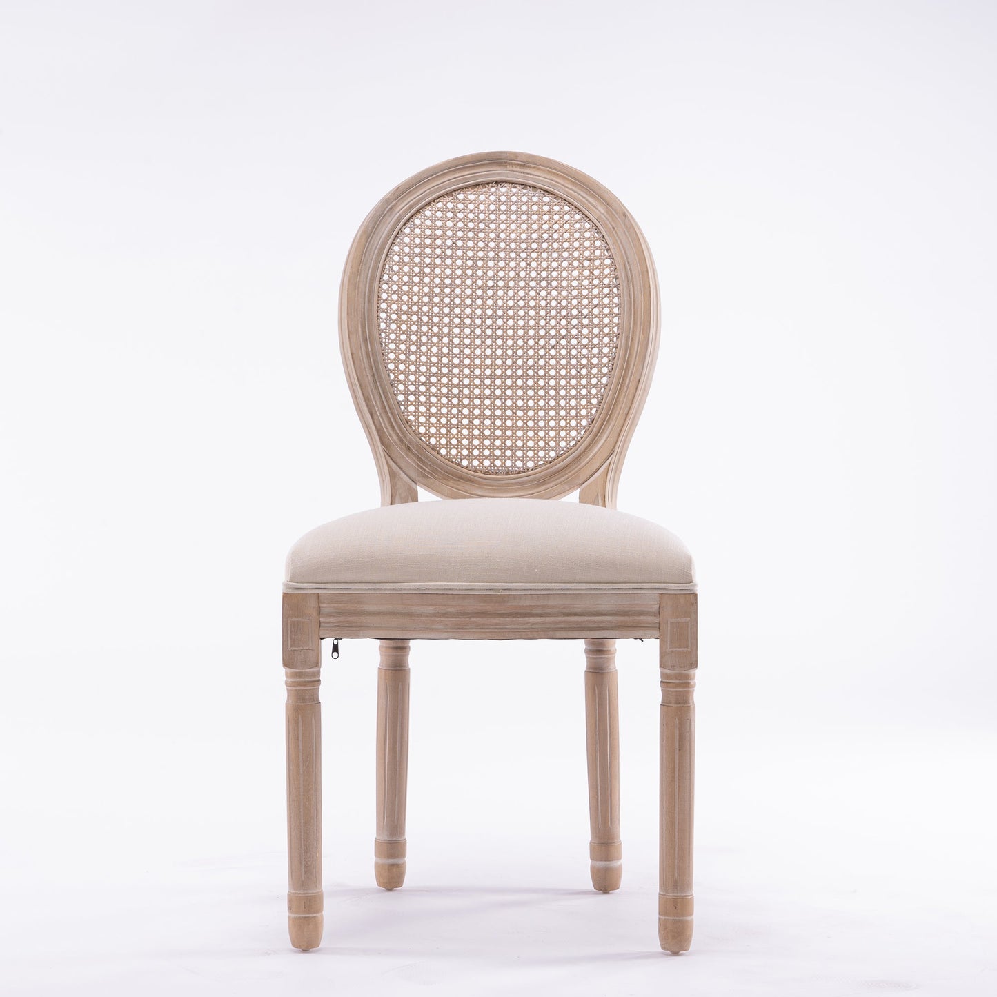 French Style Solid Wood Frame Linen Fabric Rattan Back Dining Chair,Set of 2,Cream - 1st Choice Furniture Direct