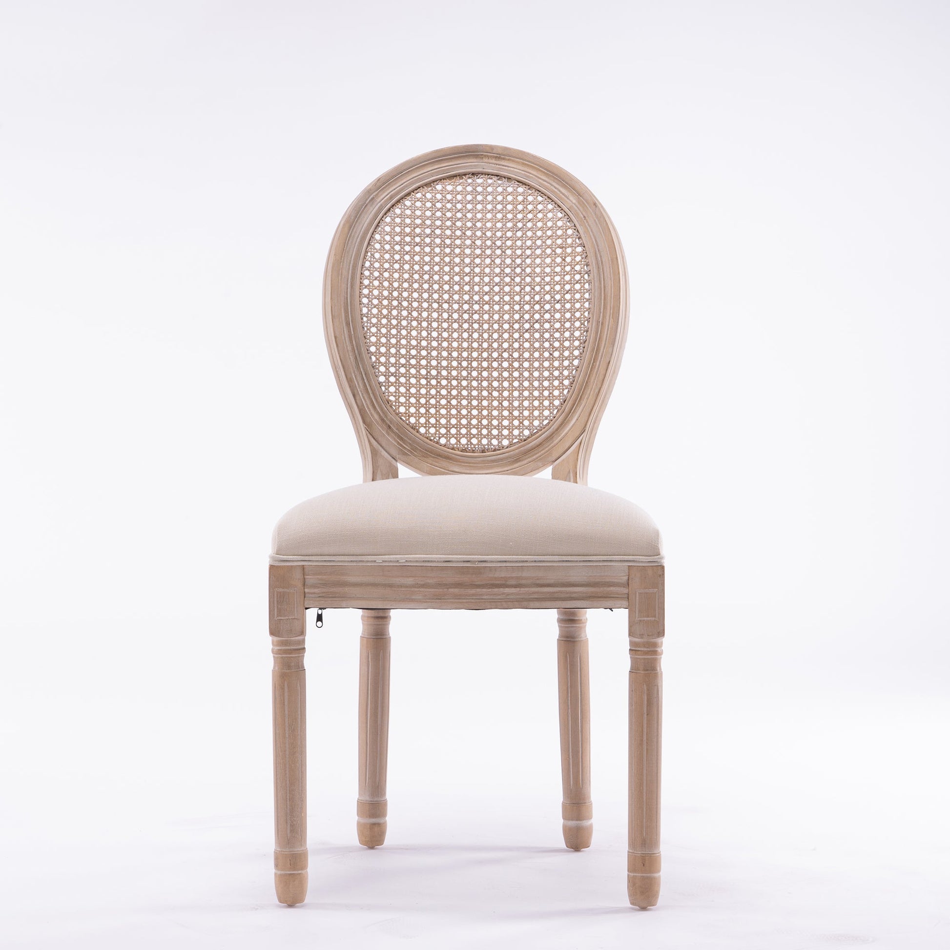 French Style Solid Wood Frame Linen Fabric Rattan Back Dining Chair,Set of 2,Cream - 1st Choice Furniture Direct