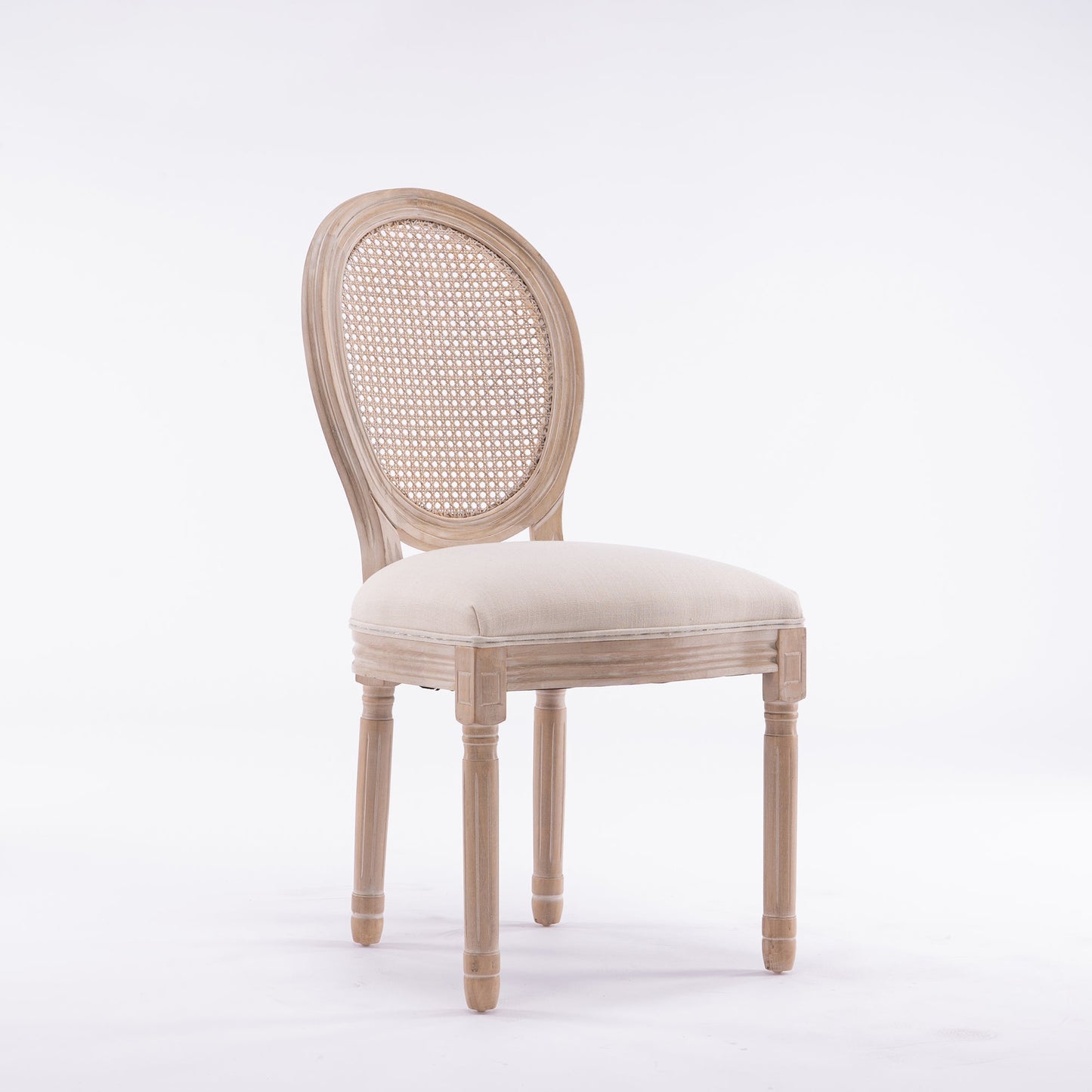 French Style Solid Wood Frame Linen Fabric Rattan Back Dining Chair,Set of 2,Cream - 1st Choice Furniture Direct