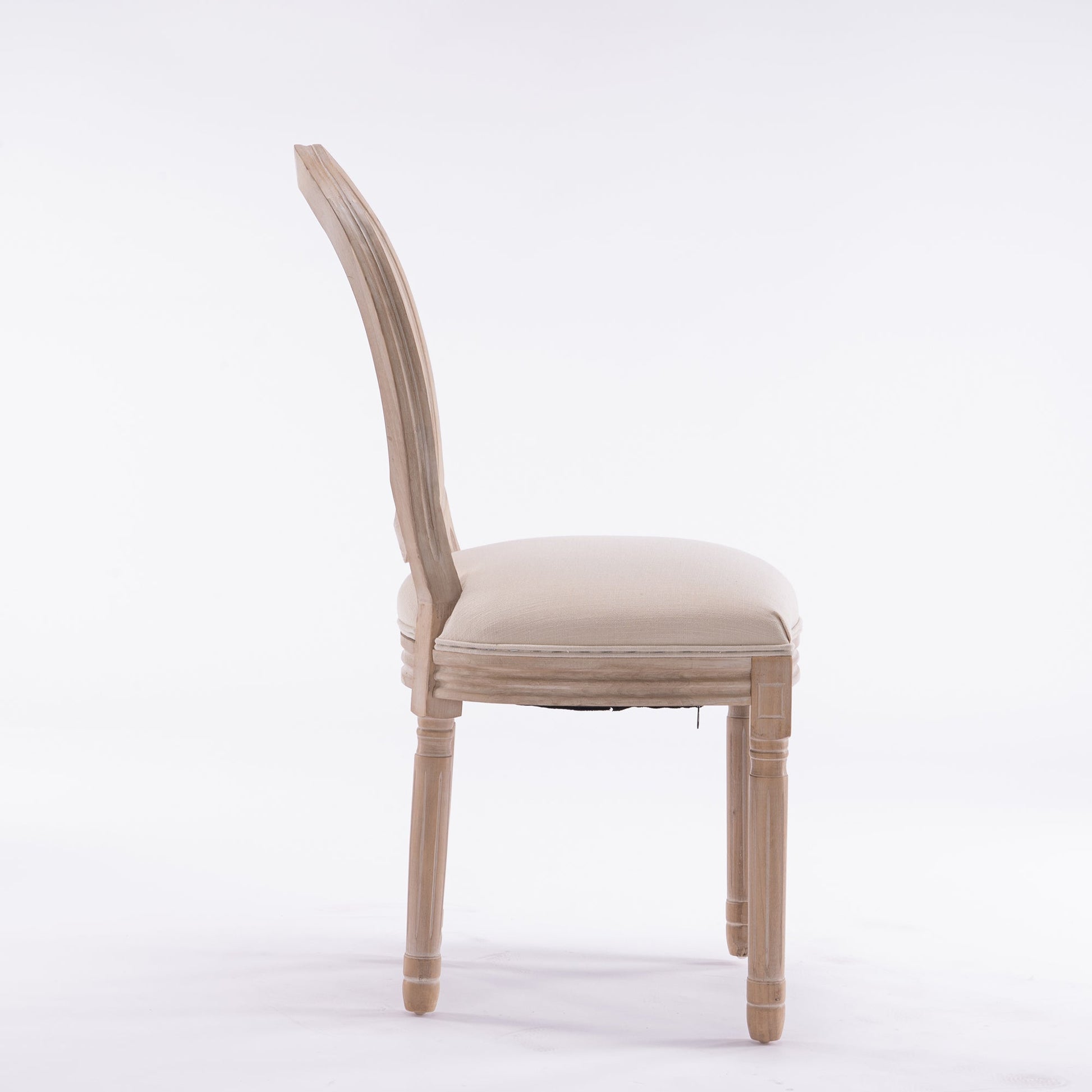 French Style Solid Wood Frame Linen Fabric Rattan Back Dining Chair,Set of 2,Cream - 1st Choice Furniture Direct