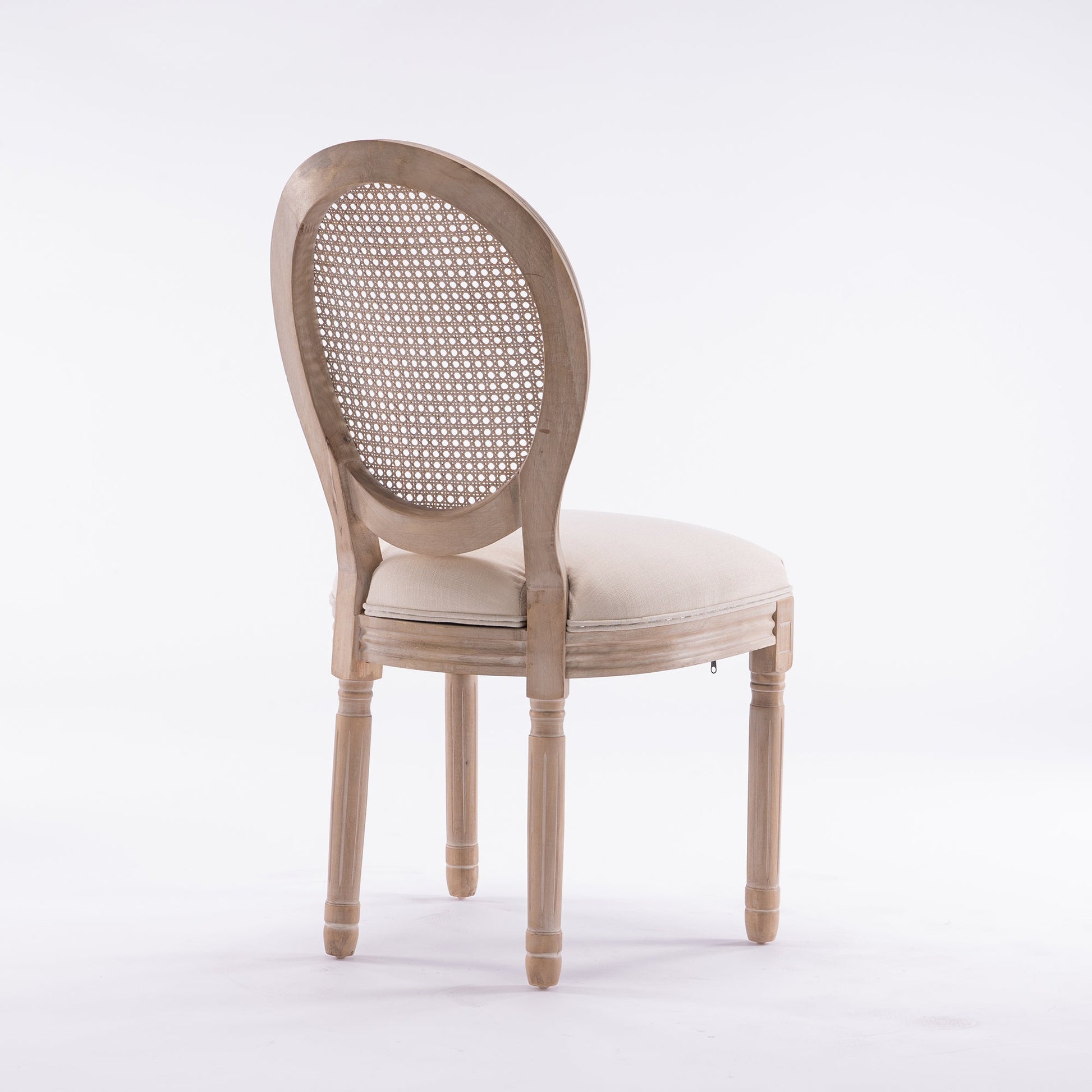 French Style Solid Wood Frame Linen Fabric Rattan Back Dining Chair,Set of 2,Cream - 1st Choice Furniture Direct