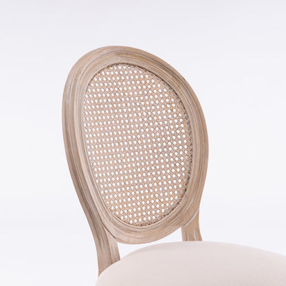 French Style Solid Wood Frame Linen Fabric Rattan Back Dining Chair,Set of 2,Cream - 1st Choice Furniture Direct