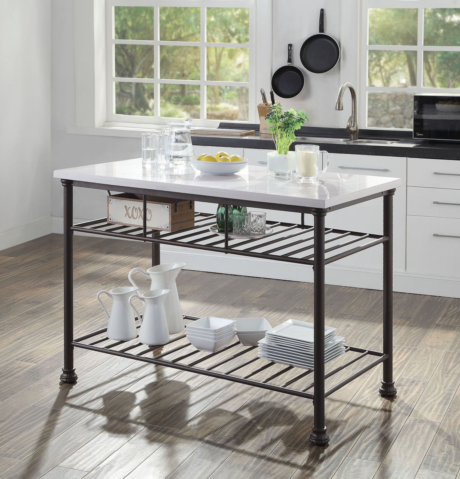 Freyja White Cultured Marble Top & Gray Finish Kitchen Island-TOP Only - 1st Choice Furniture Direct