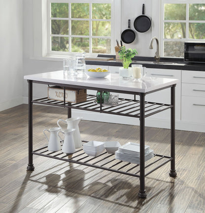 Freyja White Cultured Marble Top & Gray Finish Kitchen Island-TOP Only - 1st Choice Furniture Direct