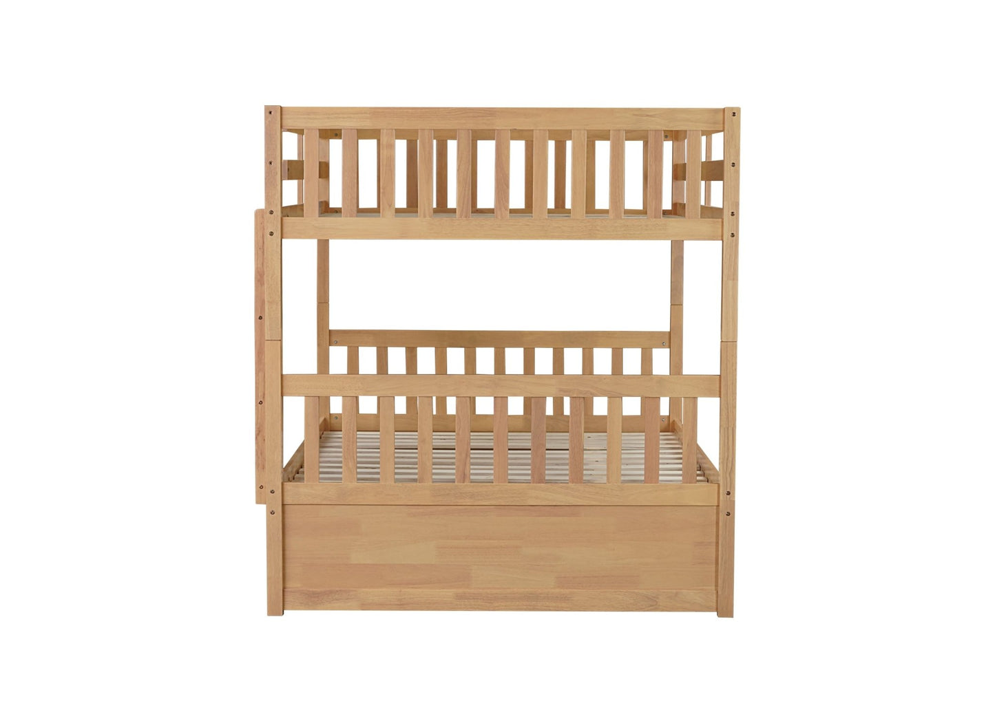 Full Over Full Rubber Wood Bunk Bed with Trundle, Ladder and Guardrails, Convertible to 2 Full Size Beds, with Twin Size Trundle,White Oak - 1st Choice Furniture Direct